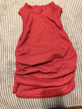 SHEIN Rust Red Waffle Knit Ruched Side Tank Top - Size S